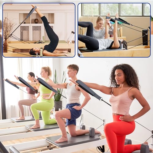 TOBWOLF Pilates Straps - Double Loop D-Ring Straps for Reformer, Padded, Home Gym Workout - color: Scuba Fabric Liner - Dark Grey