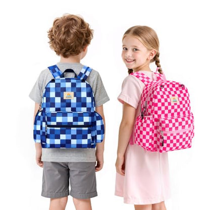 STEAMEDBUN Kids Backpack for Boys Girls 5-8, 15inch Girls Boys Backpacks Kindergarten - color: Dark Blue Checkerboard, size: SMALL-15"H(fit folder)
