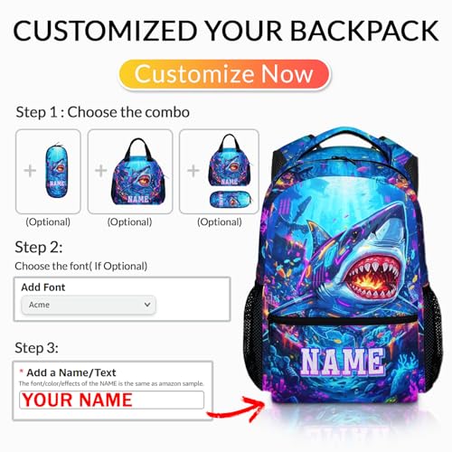 School Backpack Personalized Shark Backpacks for Kids Boys, Cool Large Capacity Custom Bookbag for Kindergarten Primary Elementary - color: Dark Blue