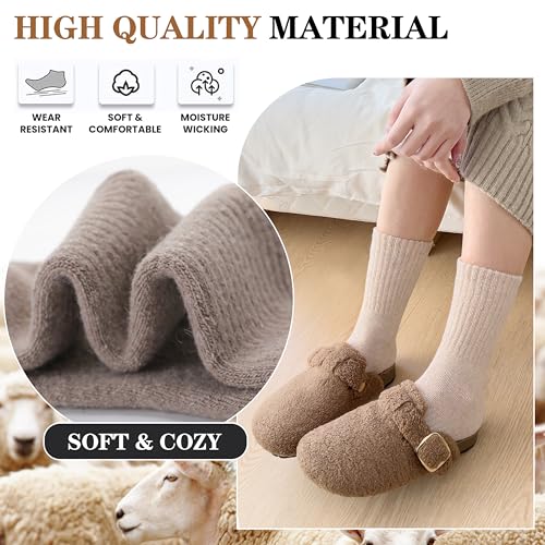 MOGGEI 5 Pairs Womens Merino Wool Socks Hiking Warm Winter Thick Thermal Crew Cozy Cabin Ladies Gift Comfy Boot Work Socks - color: Beige/Light Coffee/Grey/Dark Grey/Black