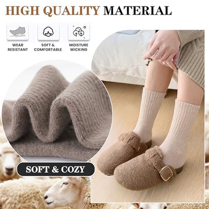 MOGGEI 5 Pairs Womens Merino Wool Socks Hiking Warm Winter Thick Thermal Crew Cozy Cabin Ladies Gift Comfy Boot Work Socks - color: Beige/Light Coffee/Grey/Dark Grey/Black