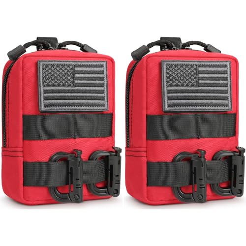FRTKK 2 Pack Molle Pouches - Tactical Compact Water-Resistant EDC Pouch Bag Small Utility Pouch - color: red