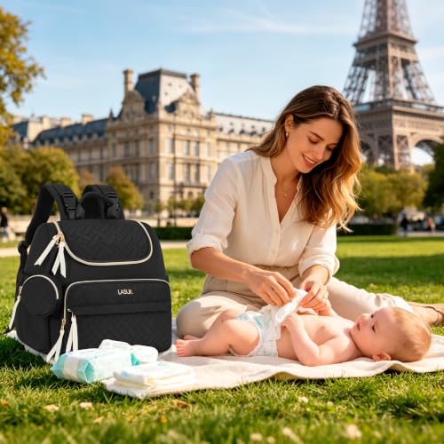 Diaper Bag Backpack, 22L Large Quilted Small Baby Bag with Changing Pad & Pacifier Case, Stroller Hooks, Easy-Access Baby Essential, Maternity Travel Backpack Unisex, Black - color: Black, size: Small