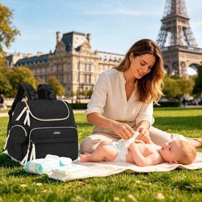Diaper Bag Backpack, 22L Large Quilted Small Baby Bag with Changing Pad & Pacifier Case, Stroller Hooks, Easy-Access Baby Essential, Maternity Travel Backpack Unisex, Black - color: Black, size: Small
