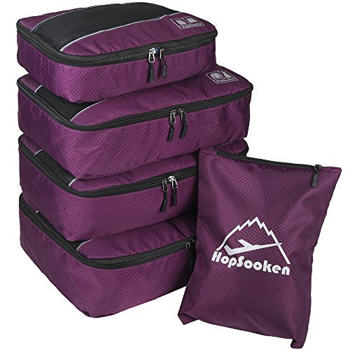 5 Set Packing Cubes for Travel Large Suitcase Luggage Organizer Bags Travel Accessories Vacation 4 Cubes 1 Laundry Pouch Bag - color: Purple