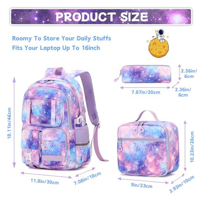 PIG PIG GIRL Backpack for Girls 3pcs Set Kids Backpack with Lunch Box Students Kawaii Book Bag for Elementary Primary Middle School Bags - Ita Backpack - Galaxy - color: Purple Galaxy
