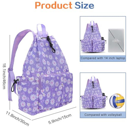 RHCPFOVR Mesh Swim Bags for Swimmers - Drawstring Backpack for Women Men Swim Team Gear Beach Gym Bag Sports - color: Purple Flowers, style: Purple Flowers