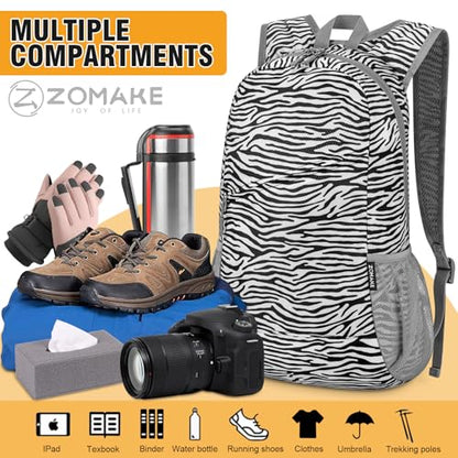 ZOMAKE Lightweight Packable Backpack 20L,Foldable Backpacks Small Daypack for Hiking Water Resistant Day Bag for Travel(Zebra Print) - color: Zebra Print