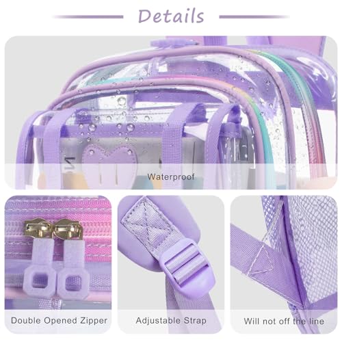 Clear Backpack for Girls Women Heavy Duty Transparent Bookbag School Backpack with Mesh Pockets Stadium Approved See Through Backpack (Purple) - color: Purple