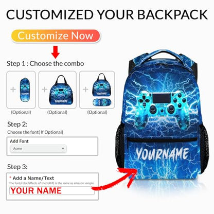 Backpack for Kids Boys Teens, Personalized Gamer Schoolbag for Kindergarten Elementary Primary Middle College, 17 Inch Lightweight Custom Gaming Bookbag - color: Game3