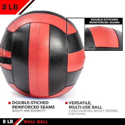 JFit Wall Ball – Premium Soft Weighted Exercise Ball for Strength, Conditioning, Gym & Home Workouts, 4-30 LB - color: Red/Black, style: 8 LB