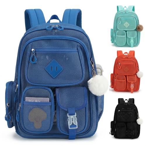 Mesh Backpack Heavy Duty, Semi-Transparent Bag for Women Girls Boys Adults, Large Capacity Bookbag with Padded Straps for School Beach Swimming Sports Travel Work-Royal Blue - color: Royal Blue