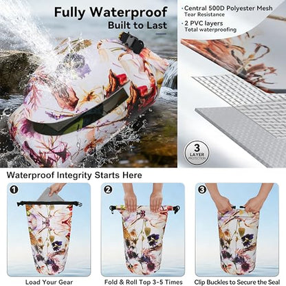 MARCHWAY Floating Waterproof Dry Bag Backpack 5L/10L/20L/30L/40L, Roll Top Sack Keeps Gear Dry for Kayaking, Rafting, Boating, Swimming, Camping, Hiking, Beach, Fishing - color: Flower, size: 5L