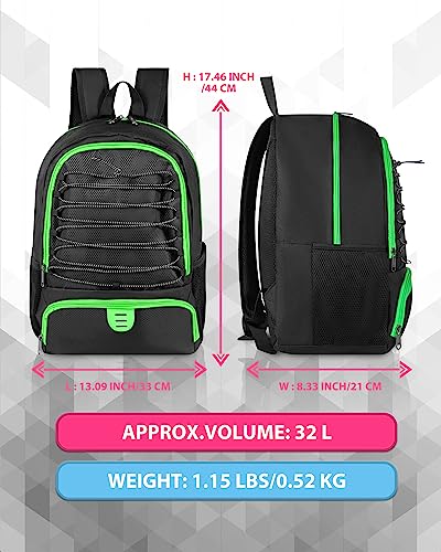 Basketball Bag Backpack for Men Women with Ball & Shoes Compartment 30L Capacity Lightweight Breathable Boys Girls Soccer Ball Bag Backpack Fit Volleyball Football Sports Travel School Gym - color: TK13Green