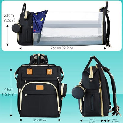 ZRSUN Diaper Bag Backpack, Multifunctional Baby Travel Bag with Foldable Changing Station, Portable Changing Pad, USB Charging Port, Black - color: Black