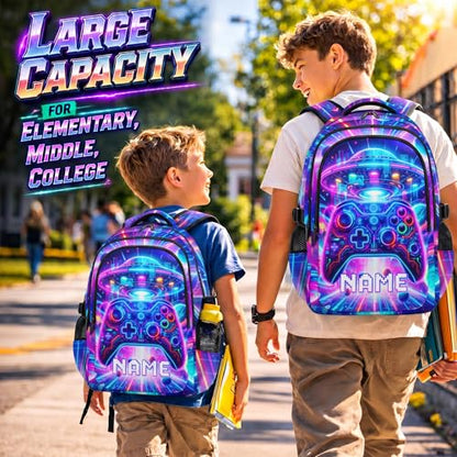 Boys Backpack Personalized Gamer Backpacks for Kids Teens Adults, Large Cool Custom Gaming Bookbag for Elementary Middle High School - color: Yellow