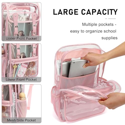 Heavy Duty Clear Backpack Stadium Approved Transparent Backpacks for School College Festival Work Travel (Light pink) - color: Light Pink