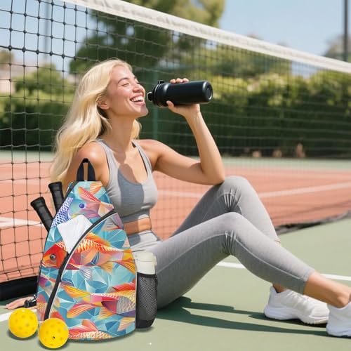 Pickleball Bag for Women Men Adjustable Crossbody Sling Backpack Hold Pickleball Paddle Water Bottle - color: Multicolor 7