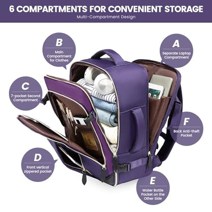LOVEVOOK 50L Travel Backpack Carry On Airline Approved, Large Backpack with 3 Packing Cubes, TSA Travel Essentials Carry On Bag, Waterproof Weekender Overnight Luggage Daypack, Fits 18 Inch Laptop - color: H-blue-purple-black, size: XLarge - 18.5 Inch - 5