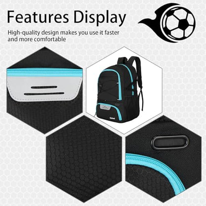 Goloni 30L Sports Backpack with Ball Compartment & Ventilated Shoe Pocket,Basketball Soccer Bag for Youth Boys Girls - color: Black Blue