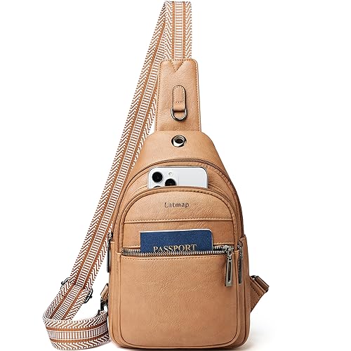 LATMAP 7L Sling Bag For Women Faux Leather Anti Theft Small Casual Daypack Backpack Fanny Pack Crossbody Chest Bags Purse Waterproof Tan - color: Tan