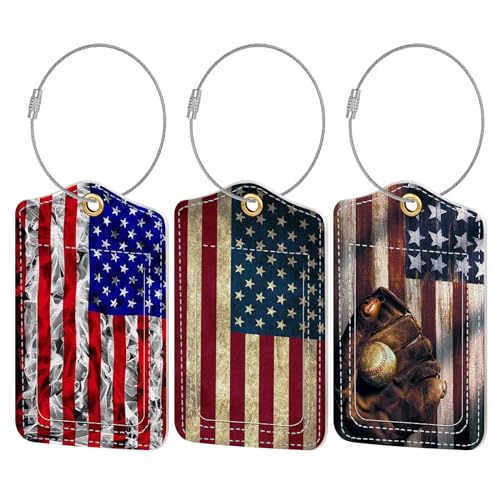 Luggage Tag, 3 Pack Travel Cruise Luggage Tags for Suitcases, Cute Suitcase Tags Identifiers Bag Tags with Privacy Flap, Baggage Name Tag for Women Men Kids Luggage Backpack School Bag Handbag - color: L_flag-a