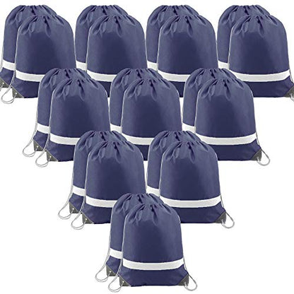 BeeGreen 20 Pieces Navy Blue Drawstring Backpack Bags Wholesale, Reflective String Bag DIY for Women and Men - color: Reflective Navy-s
