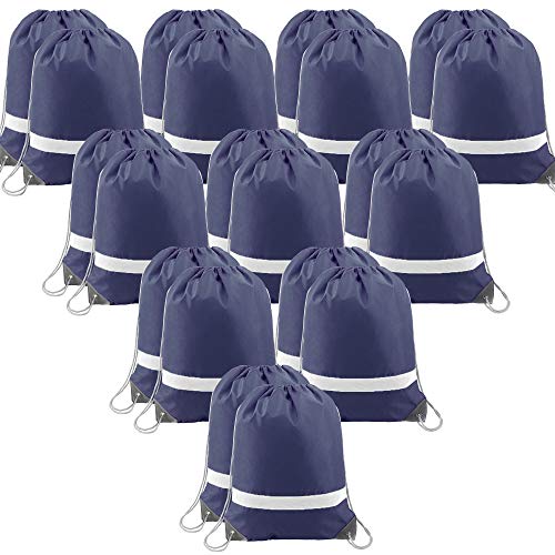 BeeGreen 20 Pieces Navy Blue Drawstring Backpack Bags Wholesale, Reflective String Bag DIY for Women and Men - color: Reflective Navy-s