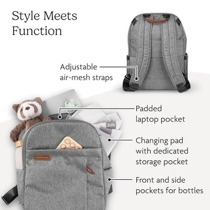 UPPAbaby Changing Backpack - Multiple Storage Compartments - Side Bottle + Laptop Pockets - Trolley Sleeve - Stroller Strap Attachment - Greyson - Charcoal Mélange| Saddle Leather - color: Greyson (Charcoal Mélange/Saddle Leather), style: Changing Backpac