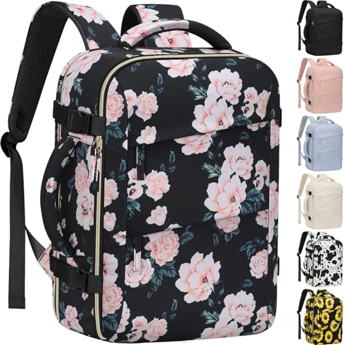 Tenot Carry on Backpack for Women TSA Approved 15.6 Inch Travel Laptop Backpack for Women Travel Essentials Foldable Womens Travel Backpack Suitcase Pink Floral - color: Pink Floral, size: Large-15.6 Inch