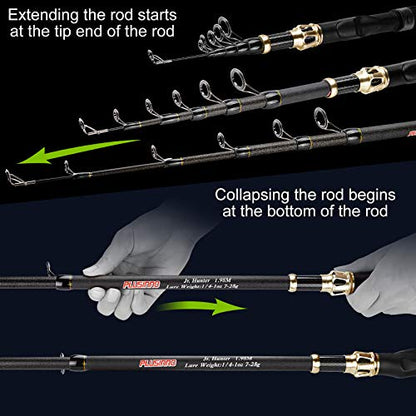 PLUSINNO Fishing Rod and Reel Combo, Telescopic Fishing Pole Kit with Spinning Reel, Tackle Box, Fishing Lures and Travel Carrying Bag, Fishing Gear Gifts for Men - color: Elite Hunter Single Fishing Rod(No Reel &Lure), size: 2.4M 7.87FT