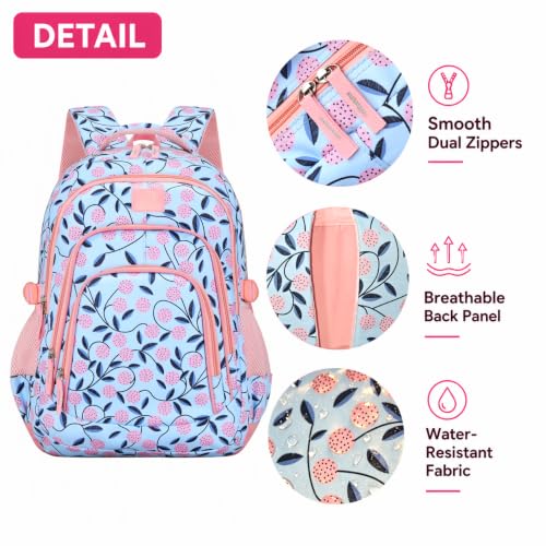 MYGOO Girls School Backpack Archibald Berry Pink Bookbag for Elementary Middle School Ages 5-12, 17 inch Large Capacity 24L Kids Student Travel Bags - color: Archibald Berry Pink