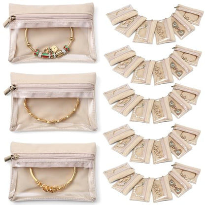VLANDO 33 Pcs Travel Jewelry Case Velvet Jewelry Pouch with Zipper Clear Travel Jewelry Bag Jewelry Travel Organizer for Travel Business Trip Mother Day Mom Gifts for Mom Wife Women - color: A.33 PCS
