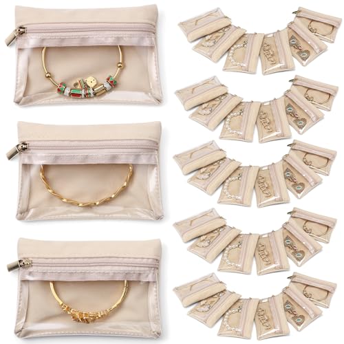 VLANDO 33 Pcs Travel Jewelry Case Velvet Jewelry Pouch with Zipper Clear Travel Jewelry Bag Jewelry Travel Organizer for Travel Business Trip Mother Day Mom Gifts for Mom Wife Women - color: A.33 PCS