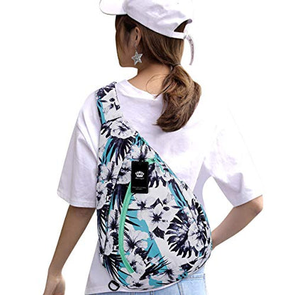 HUA ANGEL Crossbody Sling Bag for Men & Women Lightweight Waterproof Chest Shoulder Bag for Travel Hiking & Everyday Use - color: Black White Flower