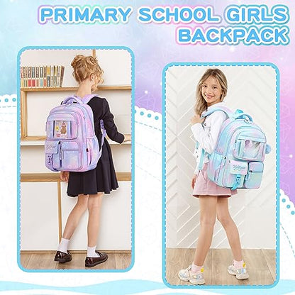 PIG PIG GIRL Kids Backpack for Girls - School Bags for Middle School Students - Book Bag for Elementary Primary - Blue - color: Blue