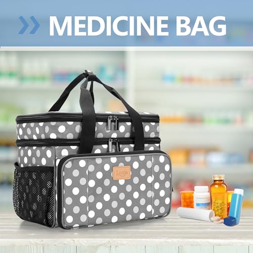 LUXJA 2 Layers Medicine Bag with Detachable Divider, Pill Bottle Organizer Suitable for Home or Travel Use, Gray Dots - color: Polka Dots