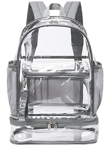 mygreen Clear Backpack with Bottom Compartment for Lunch Box or Shoes, 2-in-1 Design for School, Sports, Work, Stadium, Security, Travel, College Grey - color: Grey With Shoe Compartment