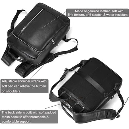 Genuine Leather Backpack Men Casual Daypack 15.6 Inch Laptop Rucksack Business Travel Outdoor Shoulder Bag with Trolley Sleeve (Black) - color: 8028-black