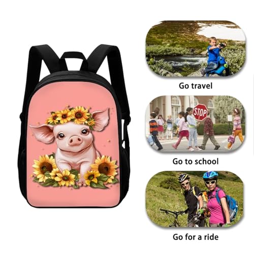 Girls Backpack Set with Lunch Bag Pencil Case Water Bottle Holder 4PCS Cute Sunflower Pig Backpack for Teen Girls 17 Inch Bookpack 4 in 1 Set with Zip Pocket Back to School Gifts - color: Cute Sunflower Pig