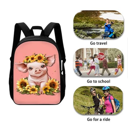 Girls Backpack Set with Lunch Bag Pencil Case Water Bottle Holder 4PCS Cute Sunflower Pig Backpack for Teen Girls 17 Inch Bookpack 4 in 1 Set with Zip Pocket Back to School Gifts - color: Cute Sunflower Pig