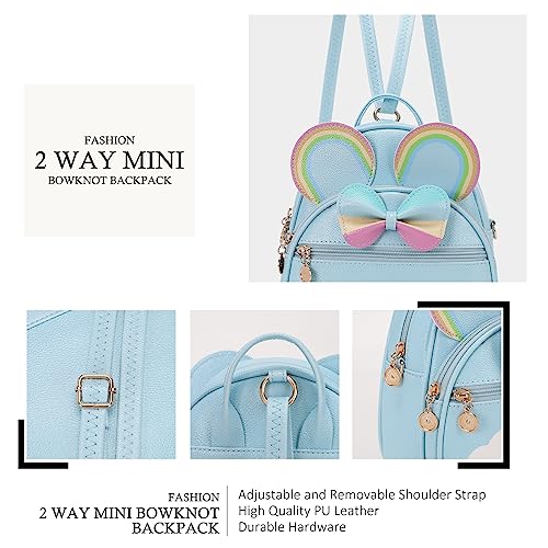 KL928 Girls Mini Backpack Bowknot Polka Dot Cute Small Daypacks Convertible Shoulder Bag Purse for Women - color: Rainbow