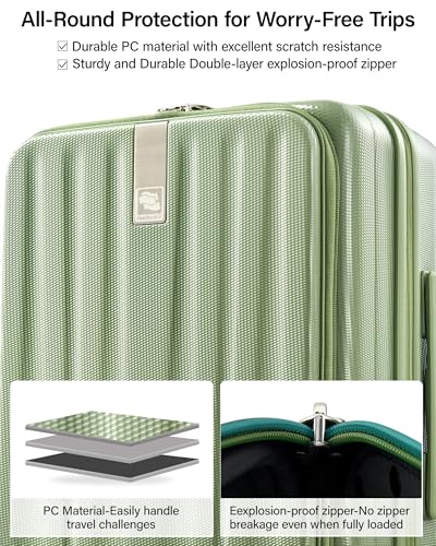 Hanke Top Opening Carry-On - Expandable 16 Inch Airline Approved Spinner | Easy-access top opening,360° spinner wheels,lightweight expandable hardshell, fits overhead bins,for overnight business trips - color: Bamboo Green, size: 16 Inch Expandable