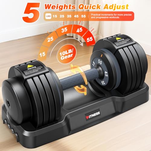 XDDIAS Adjustable Dumbbells Set of 2 for Strength Training, One-Hand Quick Adjust, 25/55/80/90 lbs Options, Anti-Slip Grip Handle, Compact Home Gym Weights for Men Women - color: Basic Black 5-Level 55LB Pair