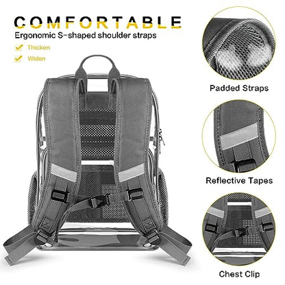 Clear Backpack Heavy Duty Large Transparent Backpack with Reinforced Bottom Multi-pockets for College, Travel, Workplace Security - Gray - color: Grey