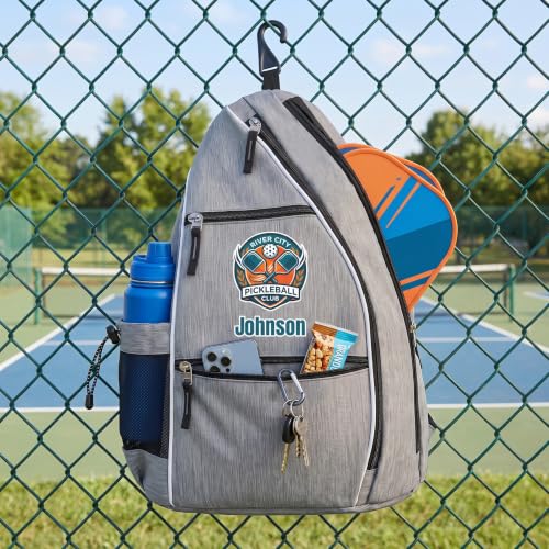 Personalized Pickleball Bag - Custom Paddle Backpack with Name or Logo, Crossbody Reversible Sling for Men & Women with Fence Hook and Water Bottle Holder - color: Gray