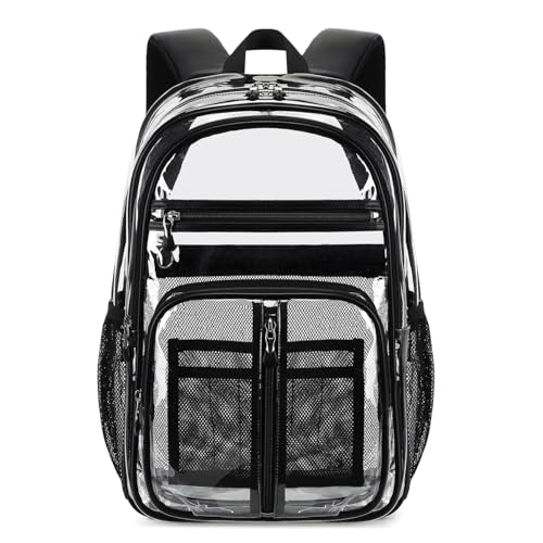 Cusangel Clear TPU XL Backpack,18" See Through Heavy Duty Bookbag,18 x8 x13inch X-Large Capacity Stadiums, warehouses,other security check locations(Black) - color: Black-a-18in