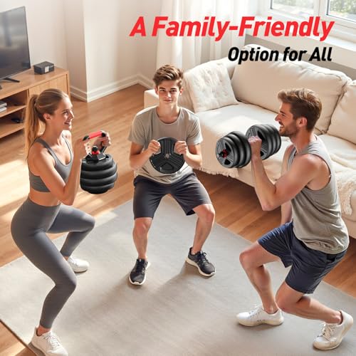FITPLAM Adjustable dumbbell set,20/35/45/55/70/90lbs Free Weights set with upgraded nut, 5 in 1 Weight Set Used as Kettlebells, Barbell, Push up Stand, Fitness Exercise for Home Gym Suitable Men/Women - style: 44LB Total (22LB Each)