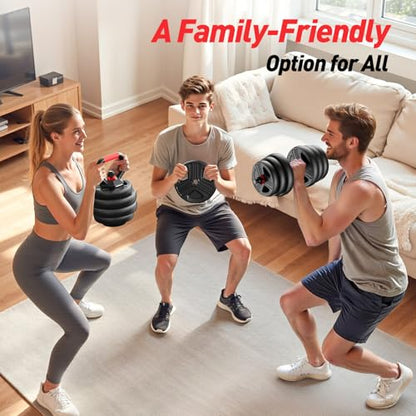 FITPLAM Adjustable dumbbell set,20/35/45/55/70/90lbs Free Weights set with upgraded nut, 5 in 1 Weight Set Used as Kettlebells, Barbell, Push up Stand, Fitness Exercise for Home Gym Suitable Men/Women - style: 44LB Total (22LB Each)