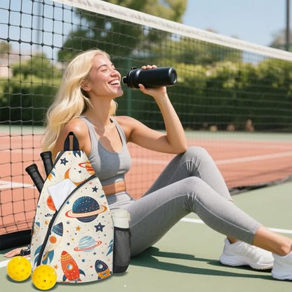 Pickleball Bag for Women Men Adjustable Crossbody Sling Backpack Hold Pickleball Paddle Water Bottle - color: Multicolor 12